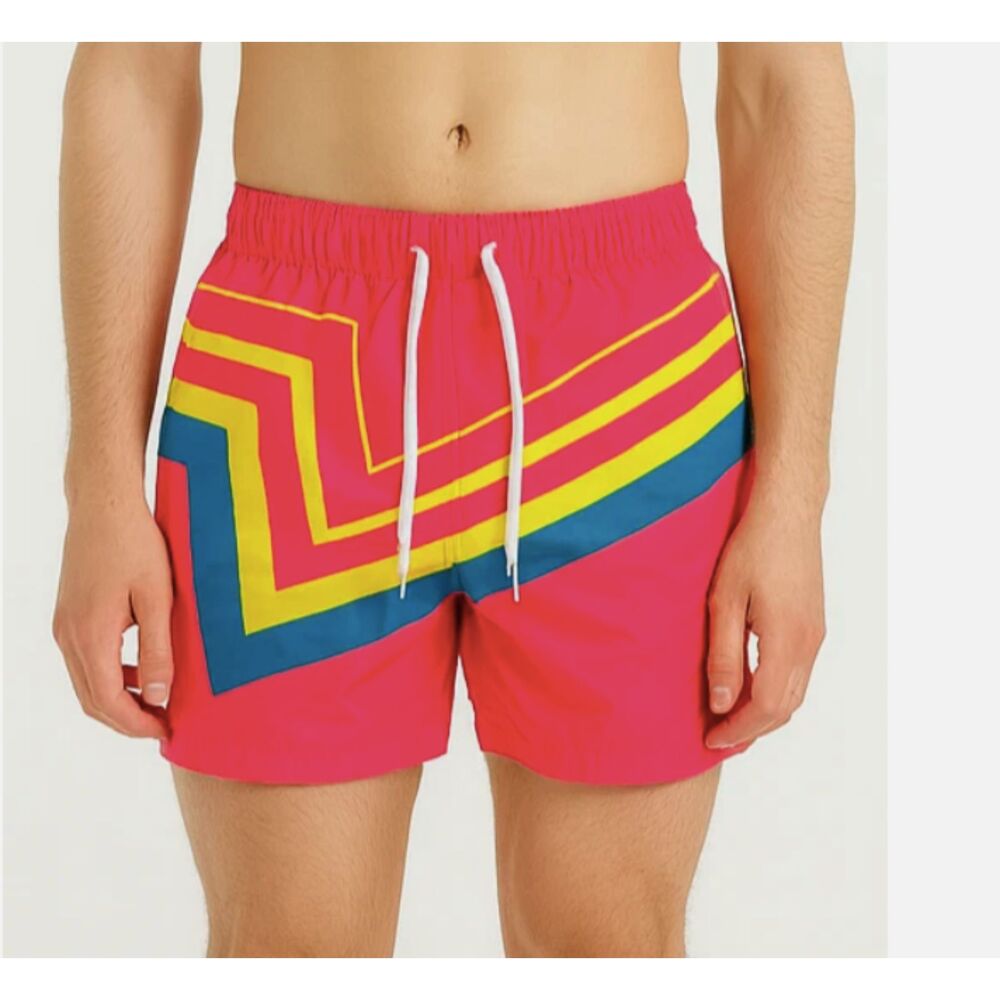 Maamgic Neon Striped Swim Trunks-Size XL-Drawstring-Elastic Waist-Mesh Brief-